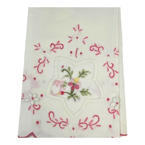 Victorian Style Tea Towel Tessie  Pink Flowers Floral Embroidered 100% Cotton - Picture 5 of 7